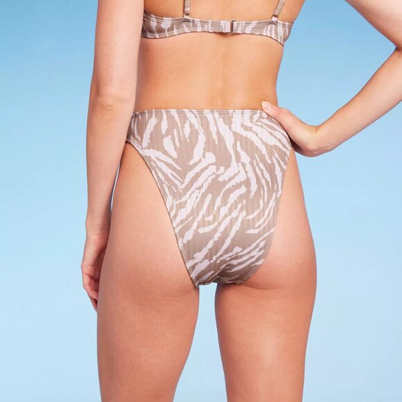 Wild Fable Tan Animal Print Ribbed High Waist Cheeky Bikini Bottom - Picture 3 of 3